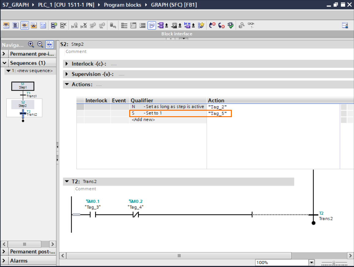 Figure 3.9 - TIA Portal GRAPH Language | Adding an S action