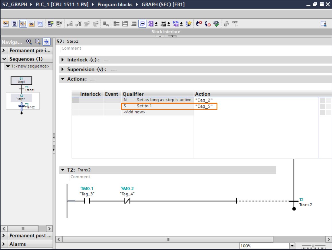 Figure 3.9 - TIA Portal GRAPH Language | Adding an S action