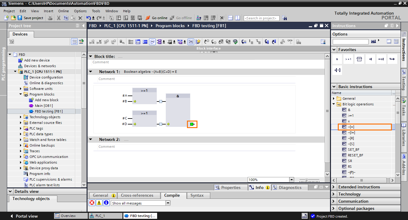 Figure 2.12 - TIA Portal Function Block Diagram (FBD) PLC Programming | Adding an affectation block