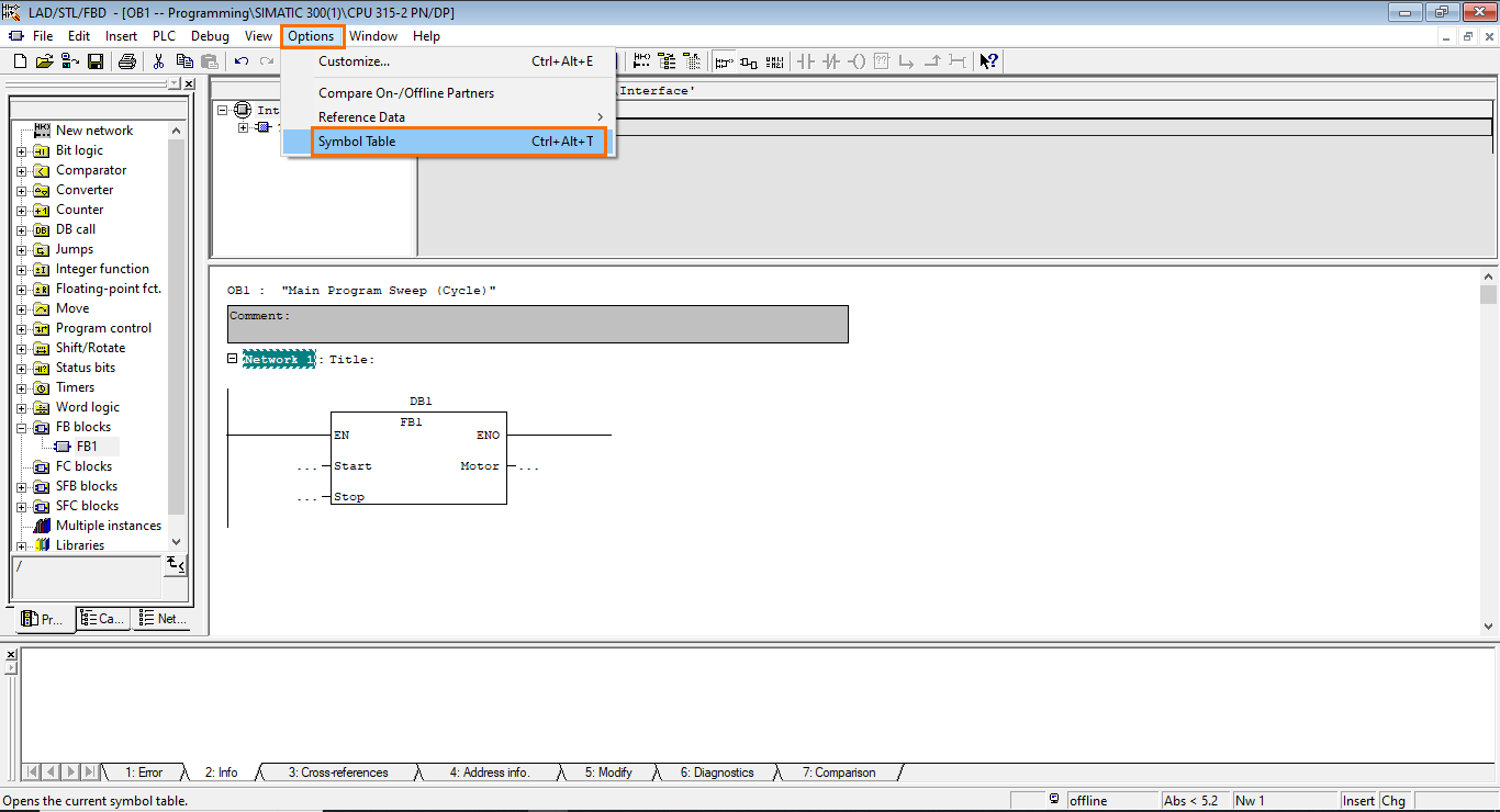 Figure 5.1 - Siemens SIMATIC Manager STEP7 PLC Programming | Opening the Symbol Table