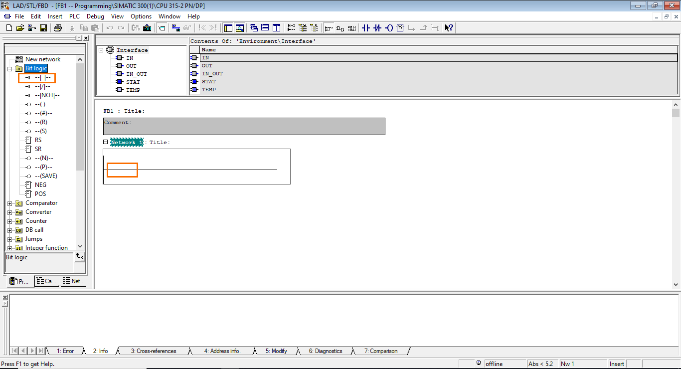 Figure 2.2 - Siemens SIMATIC Manager STEP7 PLC Programming | Adding a Normally Open Contact