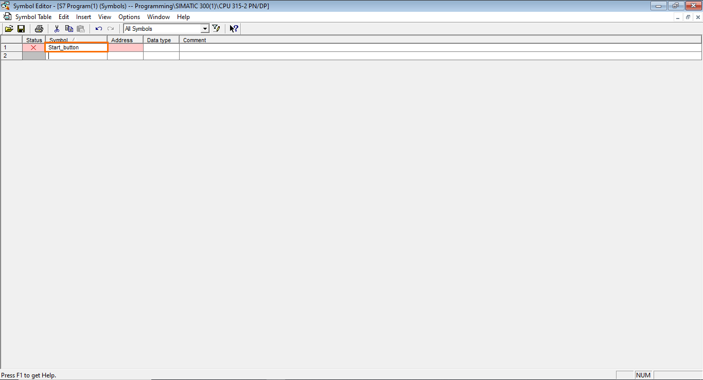 Figure 5.3 - Siemens SIMATIC Manager STEP7 PLC Programming | Creating a New Symbol