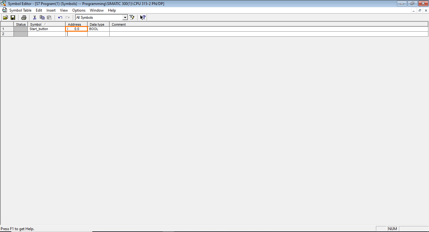 Figure 5.4 - Siemens SIMATIC Manager STEP7 PLC Programming | Setting the Symbol's Address