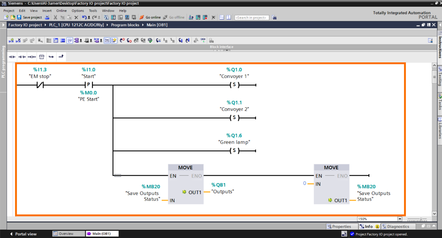 Figure 2.9 – Basic Siemens TIA Portal & Factory IO project | TIA Portal Start button programming