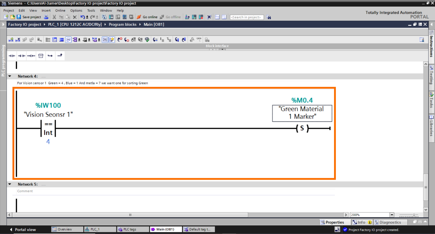 Figure 2.13 – Basic Siemens TIA Portal & Factory IO project | TIA Portal First Vision sensor programming