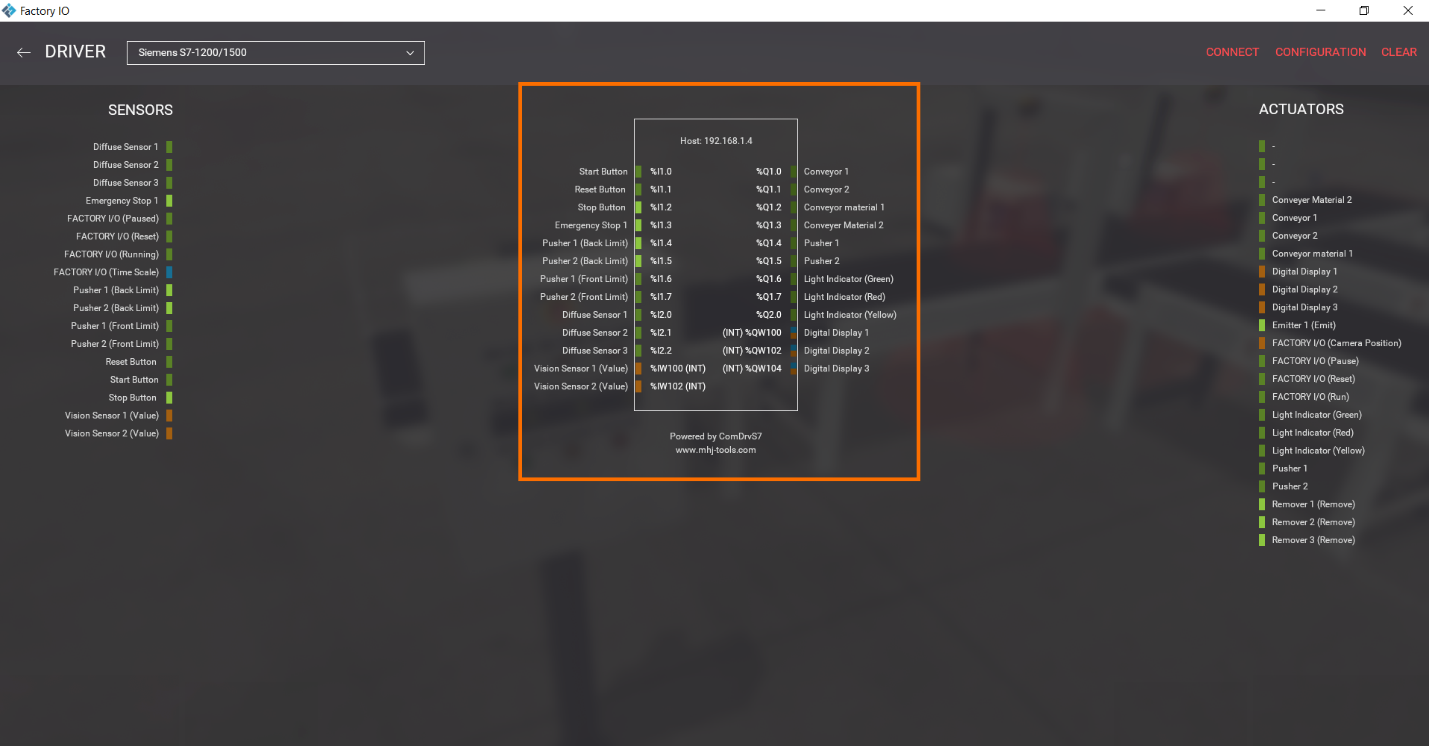 Figure 1.10 – Basic Siemens TIA Portal & Factory IO project | Factory IO Inputs/Outputs Specification