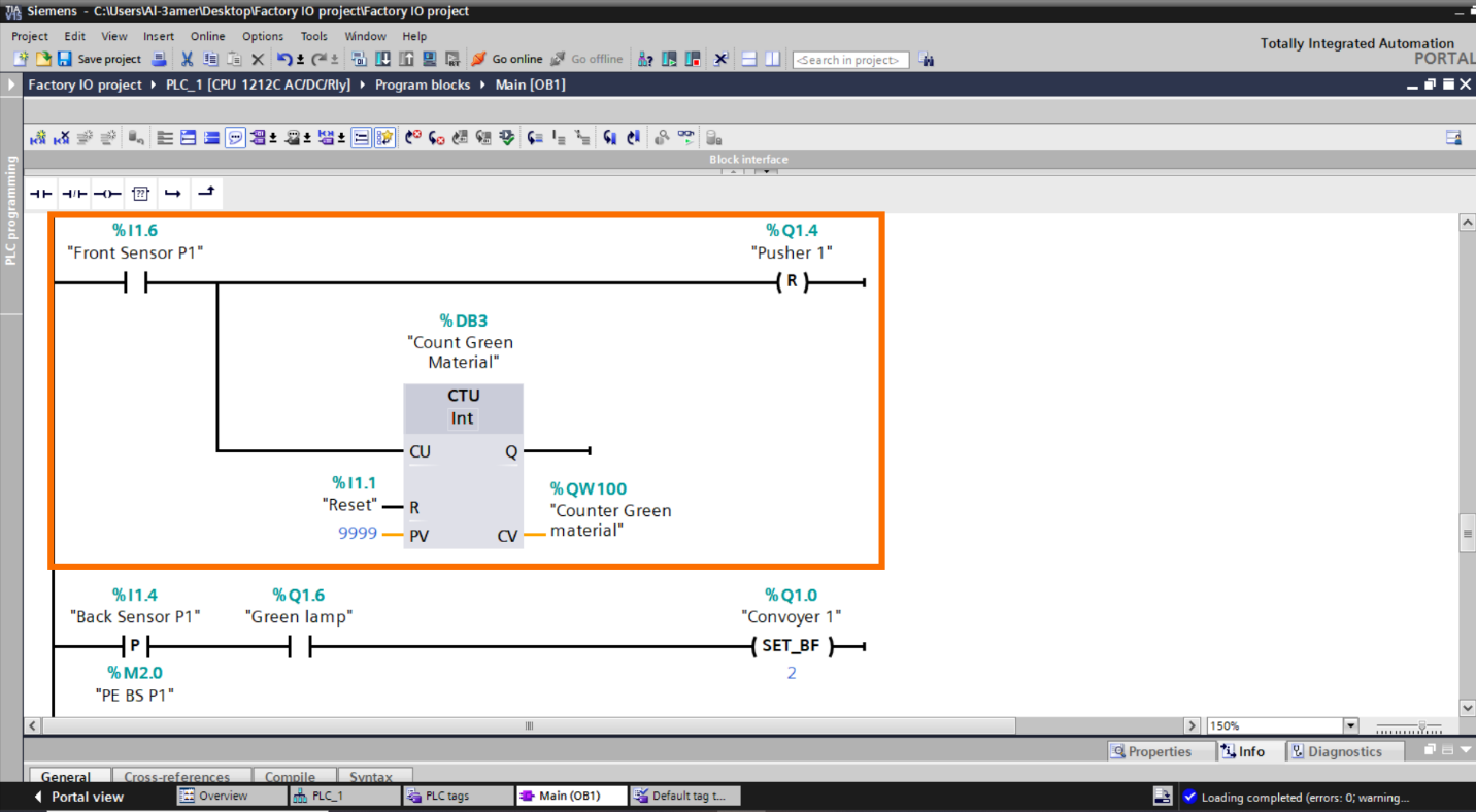 Figure 2.19 – Basic Siemens TIA Portal & Factory IO project | TIA Portal Count Green Material Programming