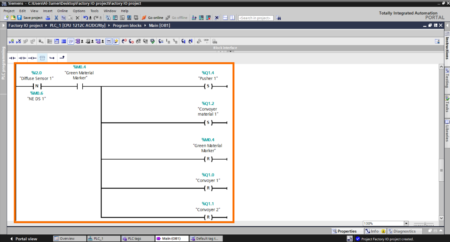 Figure 2.15 – Basic Siemens TIA Portal & Factory IO project | TIA Portal First Pusher programming