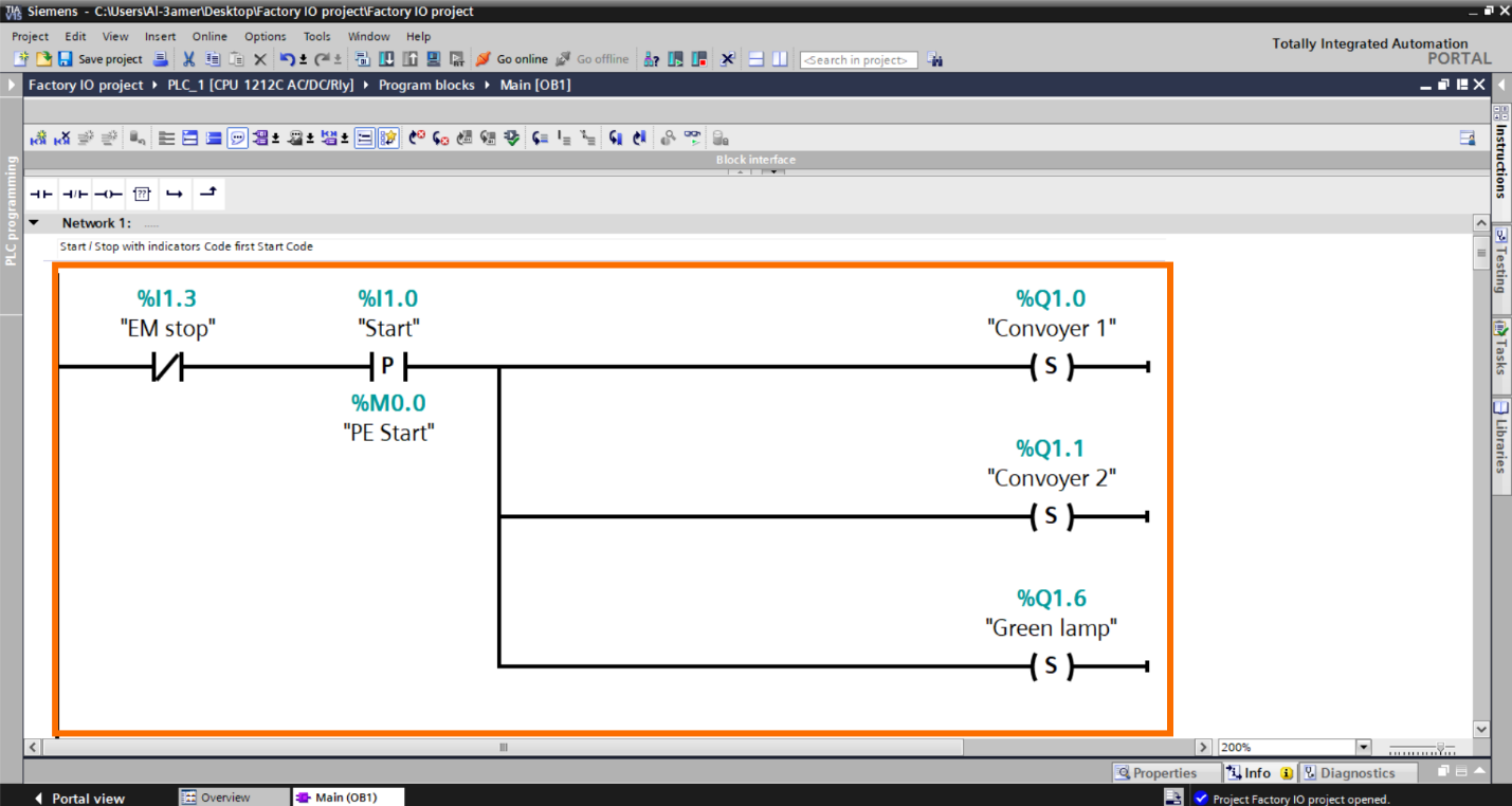 Figure 2.7 – Basic Siemens TIA Portal & Factory IO project | TIA Portal Start button programming 