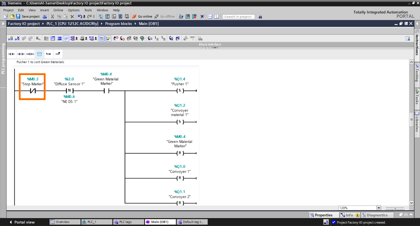 Figure 2.23 – Basic Siemens TIA Portal & Factory IO project | TIA Portal Stop Marker