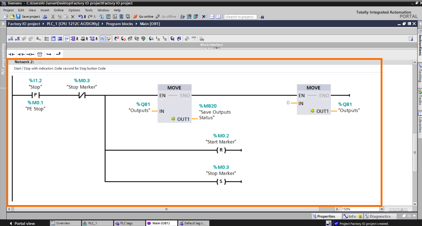 Figure 2.11 – Basic Siemens TIA Portal & Factory IO project | TIA Portal Stop button programming