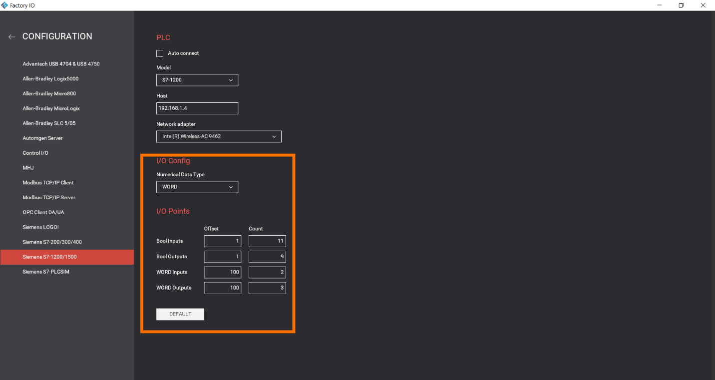 Figure 1.9 – Basic Siemens TIA Portal & Factory IO project | Factory IO Inputs/Outputs Specification