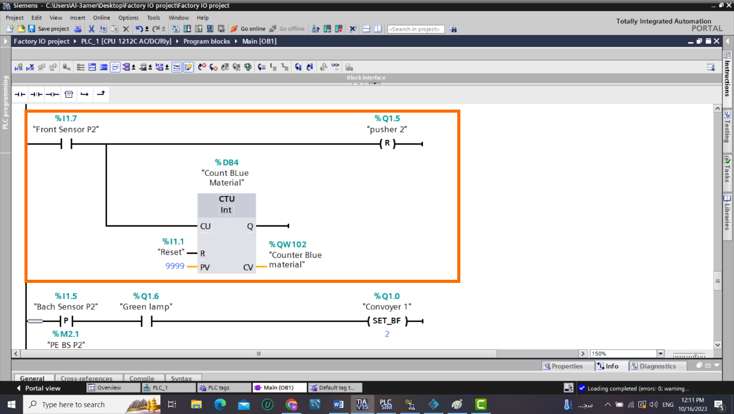 Figure 2.20 – Basic Siemens TIA Portal & Factory IO project | TIA Portal Count Blue Material Programming