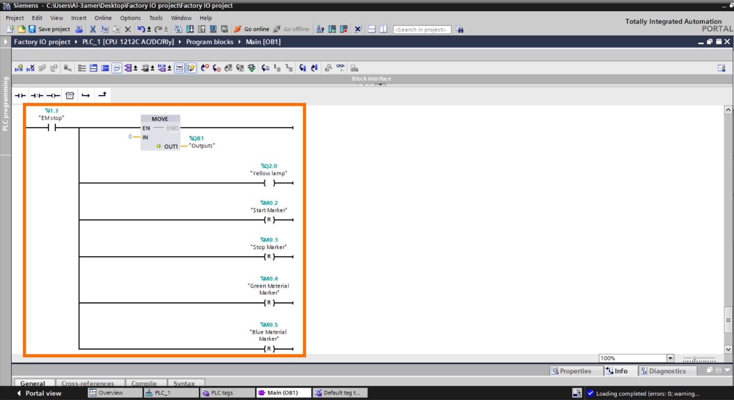 Figure 2.21 – Basic Siemens TIA Portal & Factory IO project | TIA Portal EM stop Programming