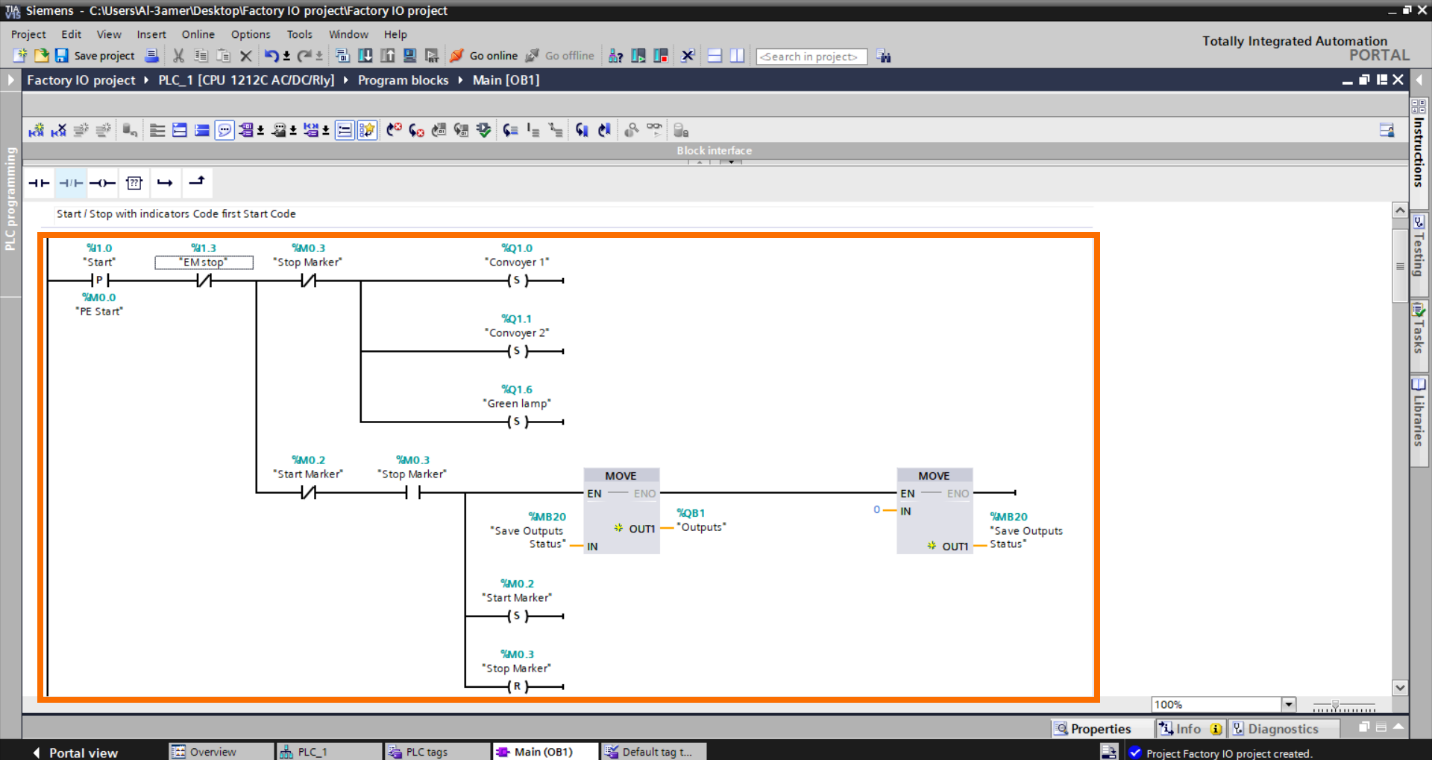 Figure 2.10 – Basic Siemens TIA Portal & Factory IO project | TIA Portal Start button programming