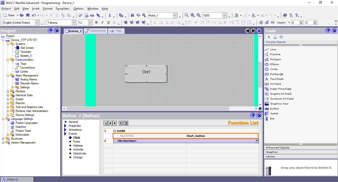 Figure 4.13 - Siemens SIMATIC WinCC flexible | The function is configured