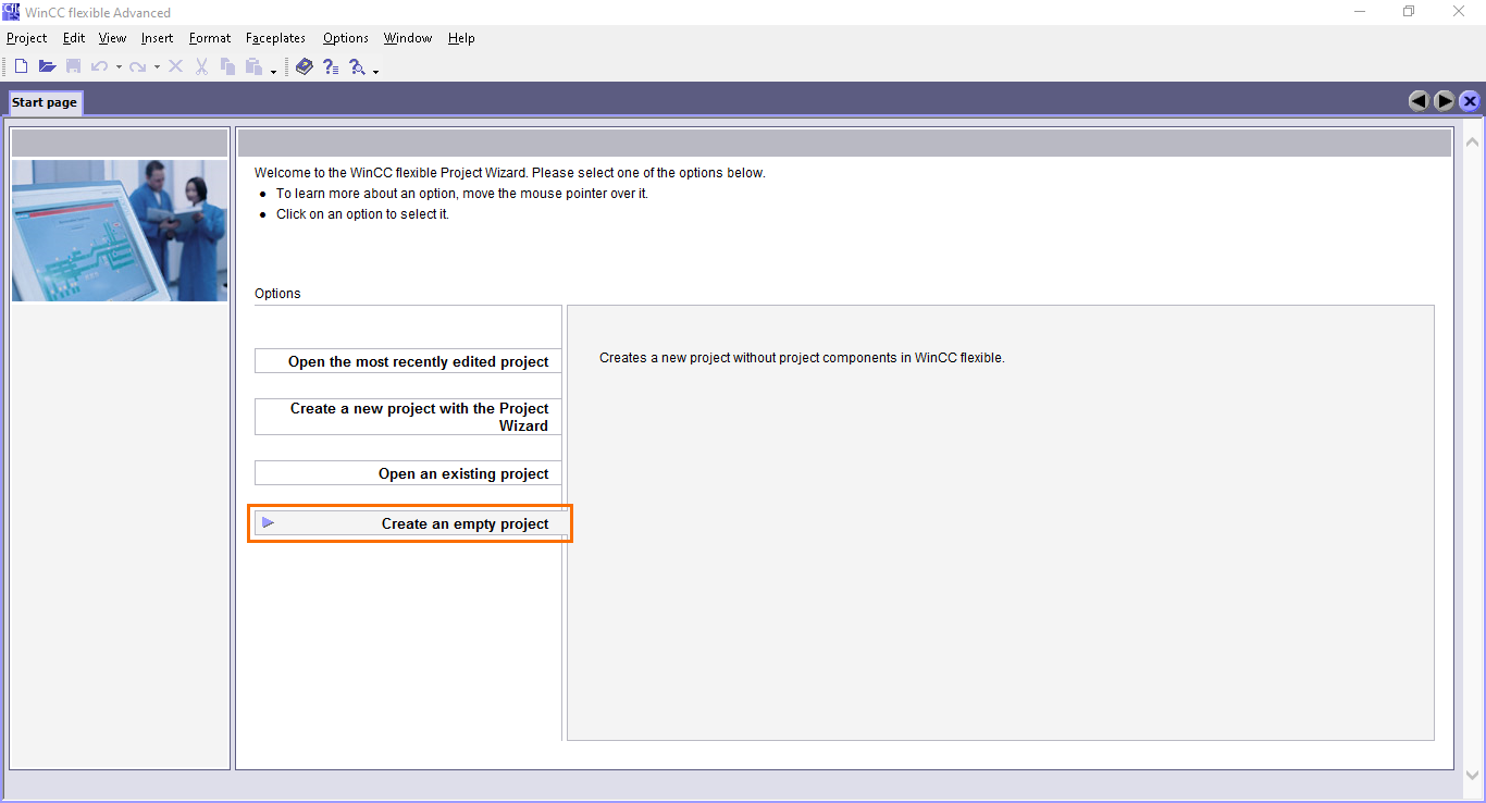 Figure 1.2 - Siemens SIMATIC WinCC flexible | Creating a new project