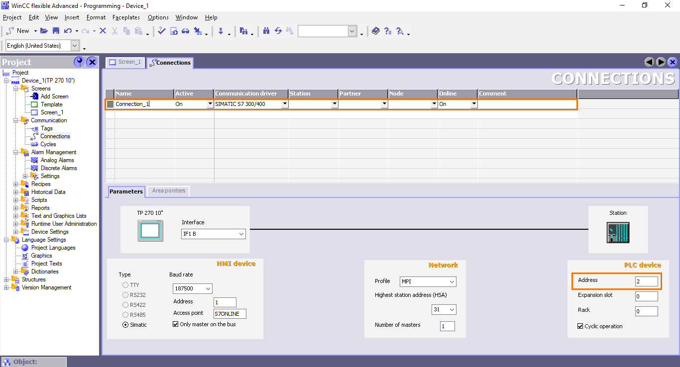 Figure 3.3 - Siemens SIMATIC WinCC flexible | Creating a connection