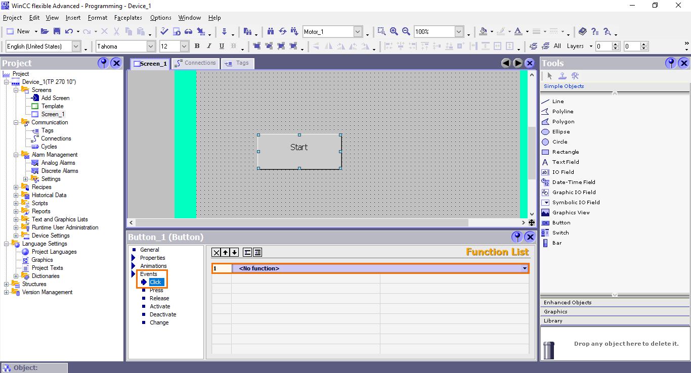 Figure 4.8 - Siemens SIMATIC WinCC flexible | Button’s events