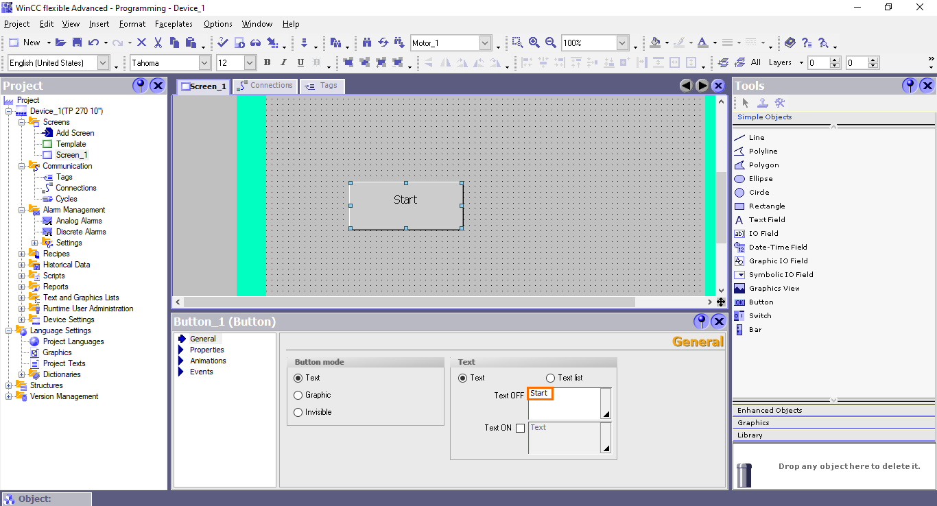 Figure 4.7 - Siemens SIMATIC WinCC flexible | The text is modified