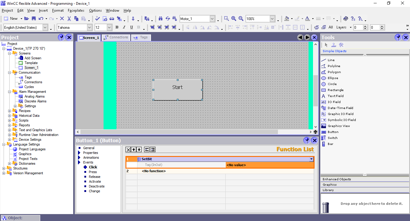 Figure 4.11 - Siemens SIMATIC WinCC flexible | The function is created