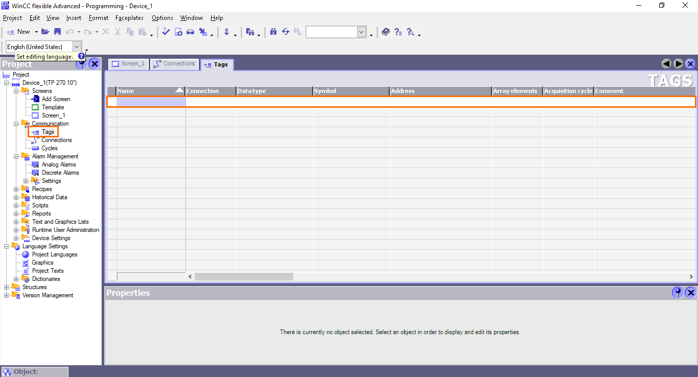 Figure 3.4 - Siemens SIMATIC WinCC flexible | Tags interface