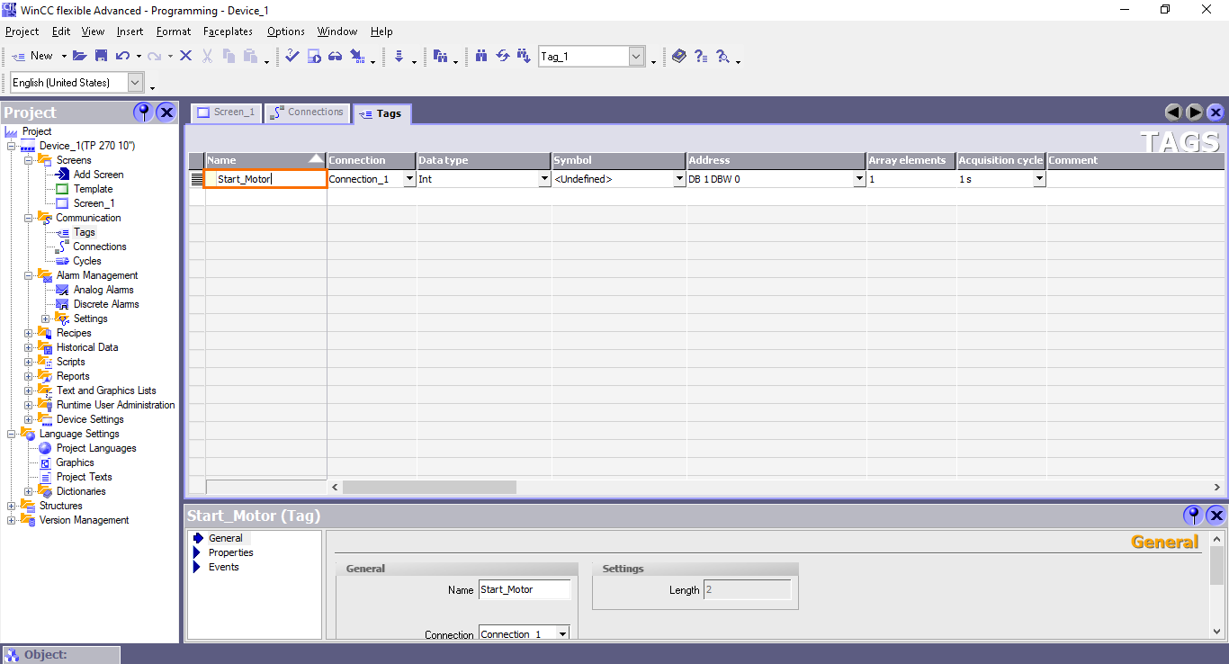 Figure 3.6 - Siemens SIMATIC WinCC flexible | Renaming the newly created tag