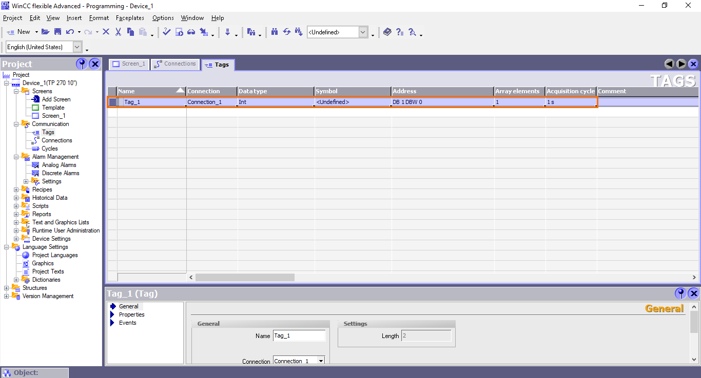 Figure 3.5 - Siemens SIMATIC WinCC flexible | Creating a tag