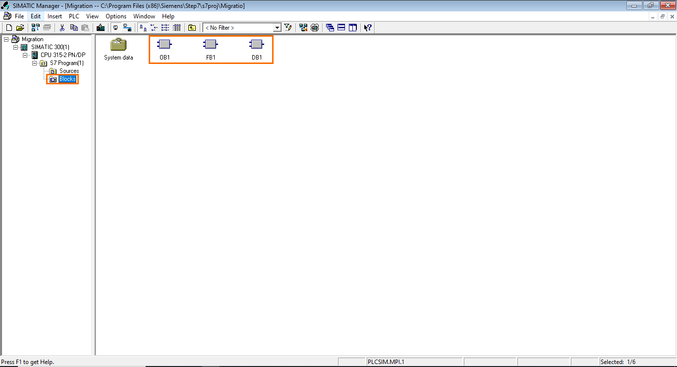 Figure 1.3 - Siemens S7-300 to S7-1500 PLC Migration using SIMATIC Manager and TIA Portal | Project’s blocks