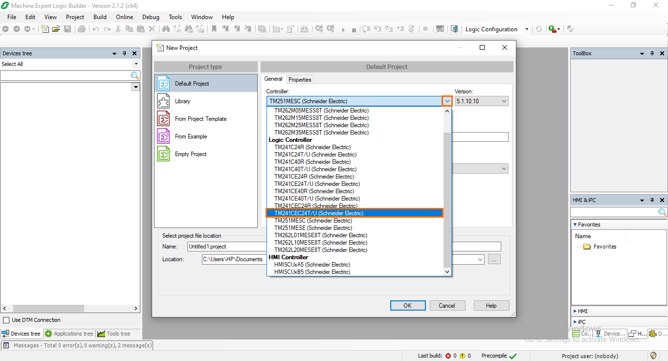 Figure 1.3: Selecting the controller.