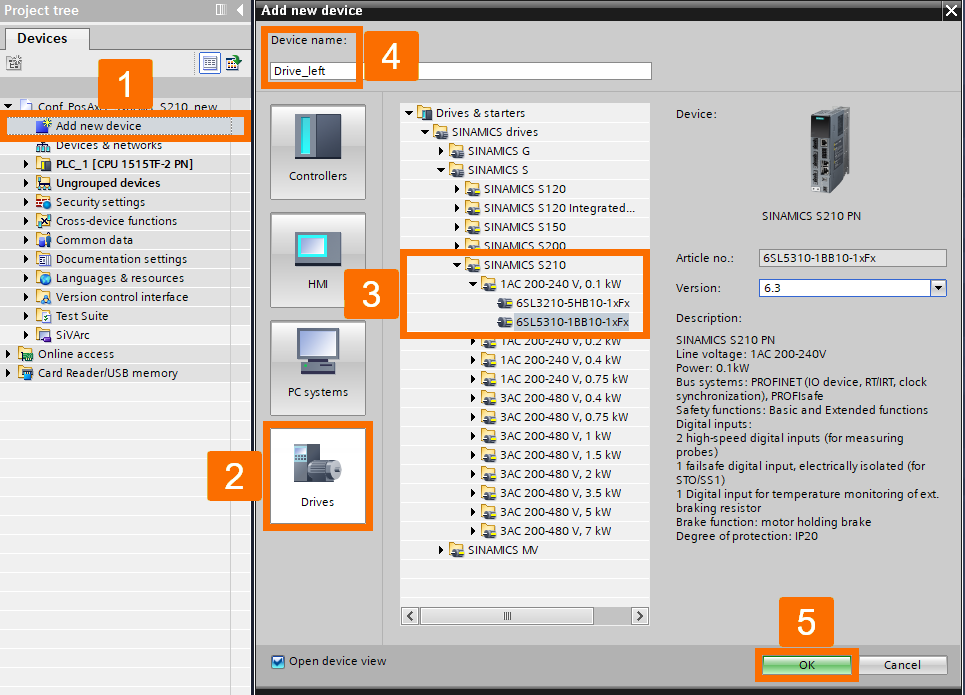 Figure 3.1: Technology objects for Siemens motion control systems - Adding desire drives