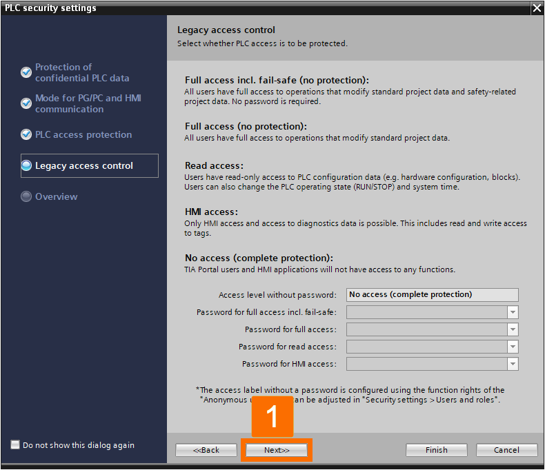 Figure 2.5: Technology objects for Siemens motion control systems - Configuring legacy access control