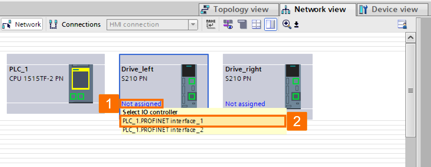 Figure 4.1: Technology objects for Siemens motion control systems - Connecting PLC to Drive_left