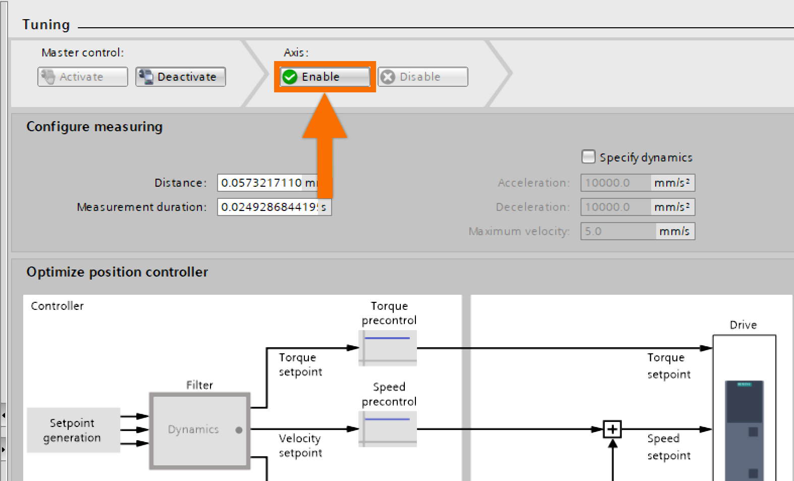 Figure 7.8: Technology objects for Siemens motion control systems - Enabling commissioning for position axis