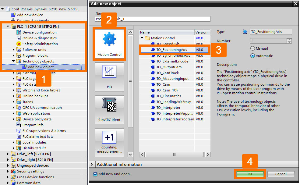 Figure 5.1: Technology objects for Siemens motion control systems - Creating positioning technology object