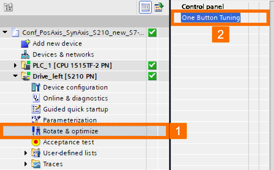 Figure 7.4: Technology objects for Siemens motion control systems - One button tuning of the Drive_left