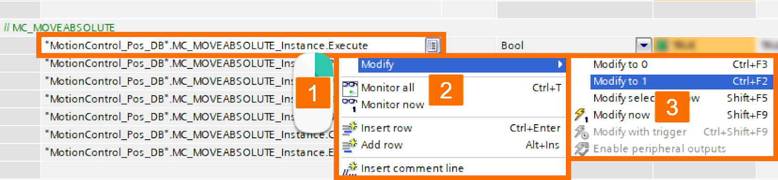 Figure 8.5: Technology objects for Siemens motion control systems - Running Drive_left within MC_MoveAbsolute 