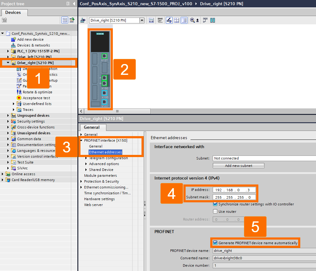 Figure 3.6: Technology objects for Siemens motion control systems - Setting IP address for the second drive