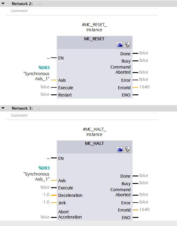 Figure 6.10: Technology objects for Siemens motion control systems - Configuring MC_Reset & MC_Halt