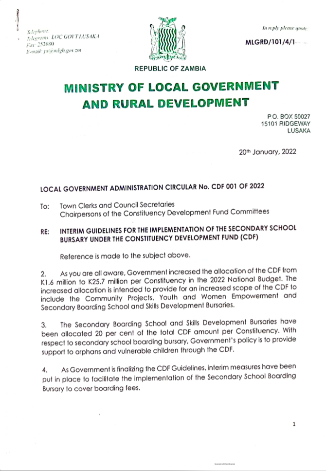 Local Government Administration Circular No CDF 001 Of 2022