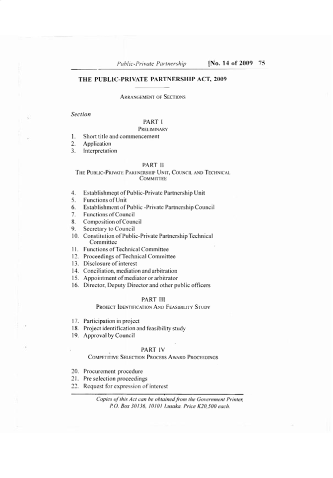Zambia Public Private Partnership Act 2009