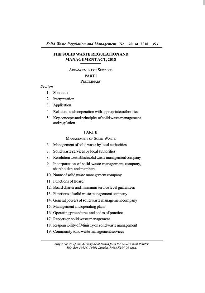 The Solid Waste Regulation and Management Act 2018