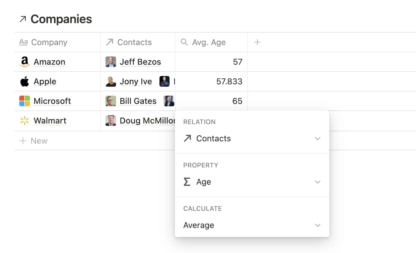Average Ages in Notion with Rollup