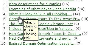 Voorbeeld van het gebruik van title tags als URL's niet volledig getoond kunnen worden