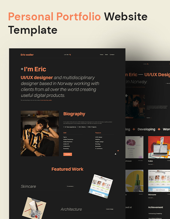 Dark-mode Resume and Personal Portfolio Template