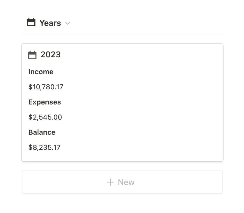 Notion finance tracker l Base de donnée des années