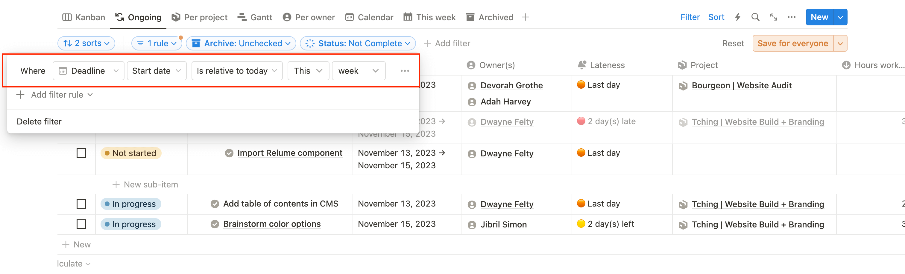 Weekly todo vue table