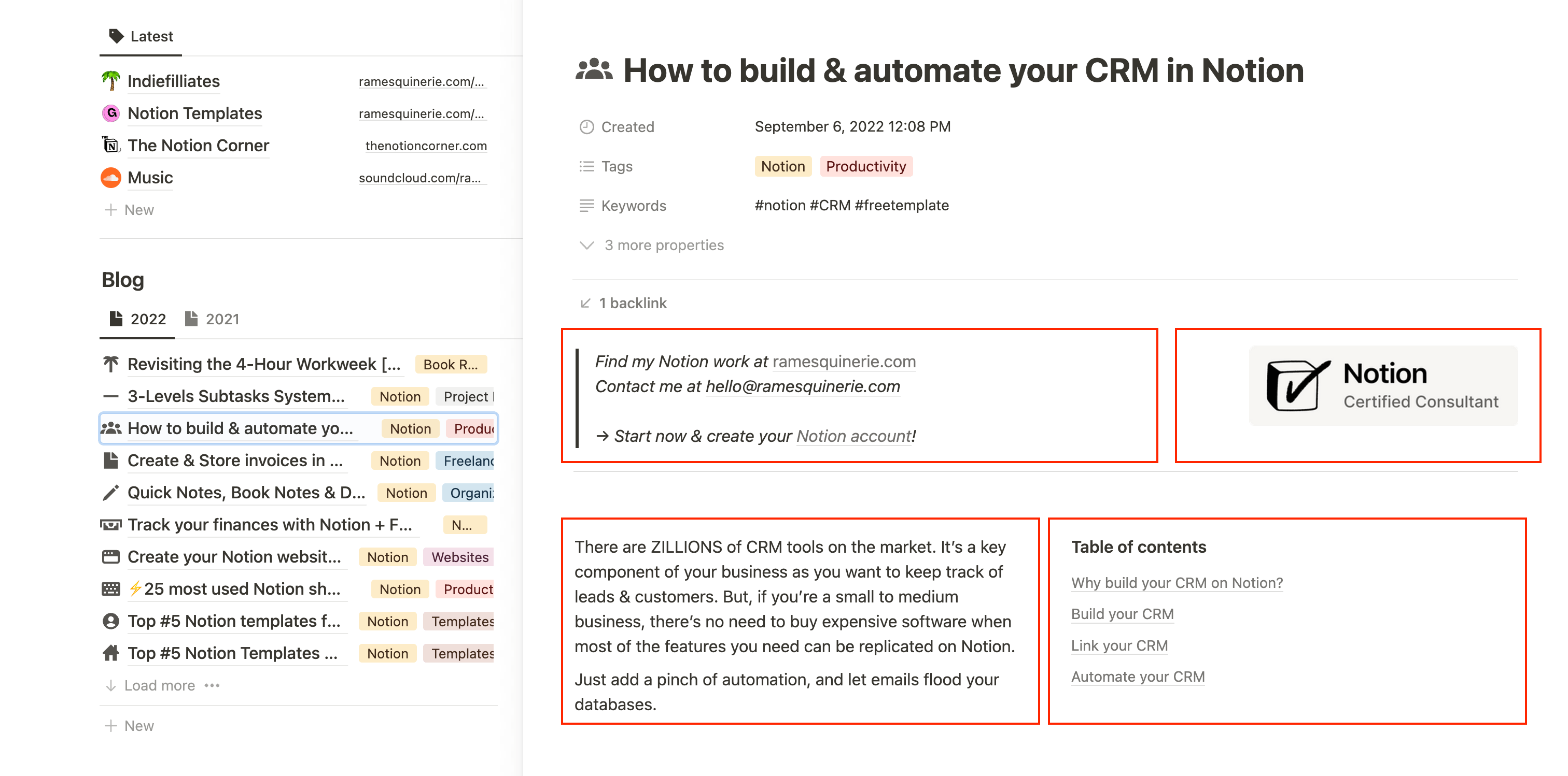 Notion columns in a blog