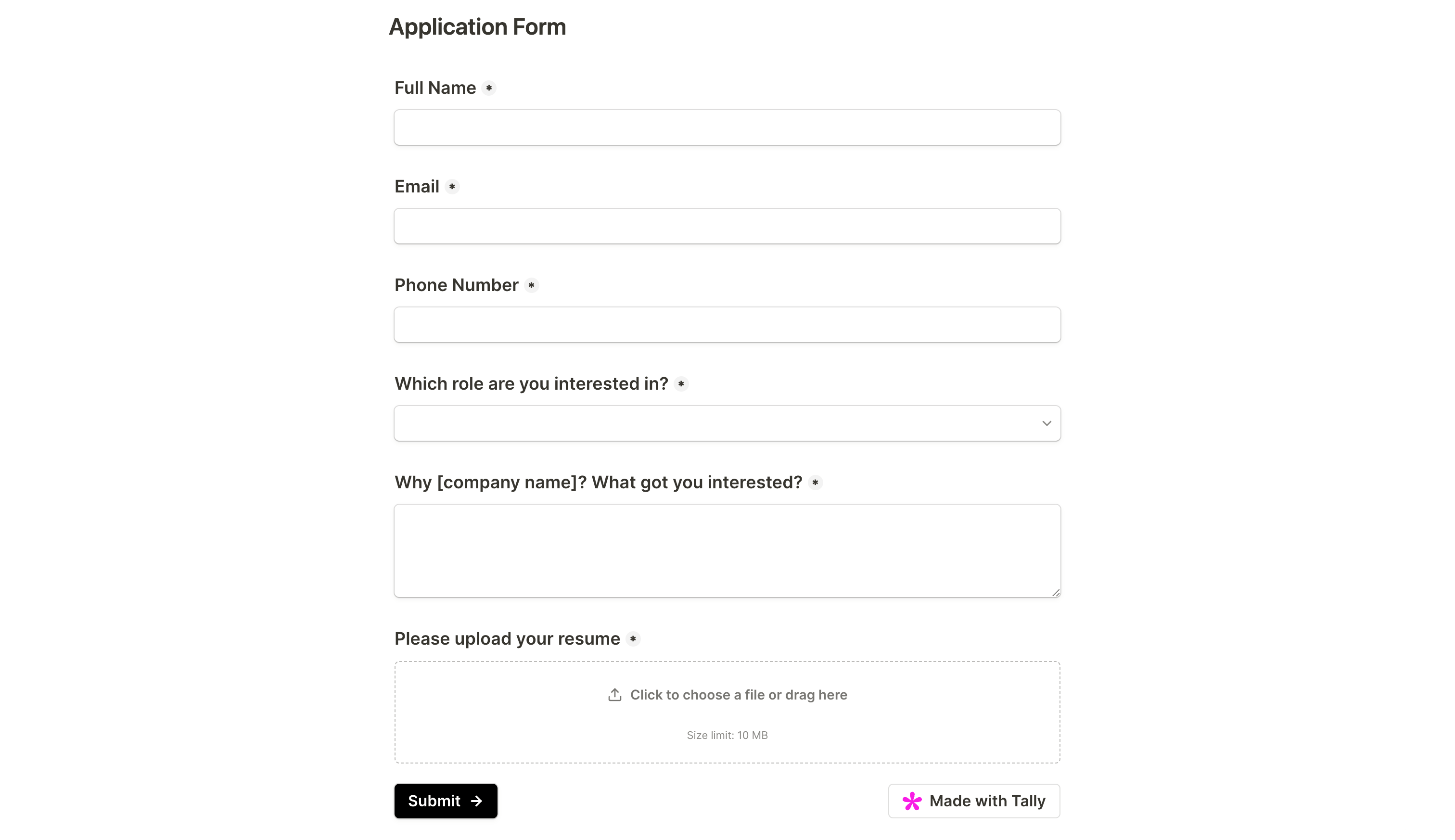 Embedded Tally application form in Notion