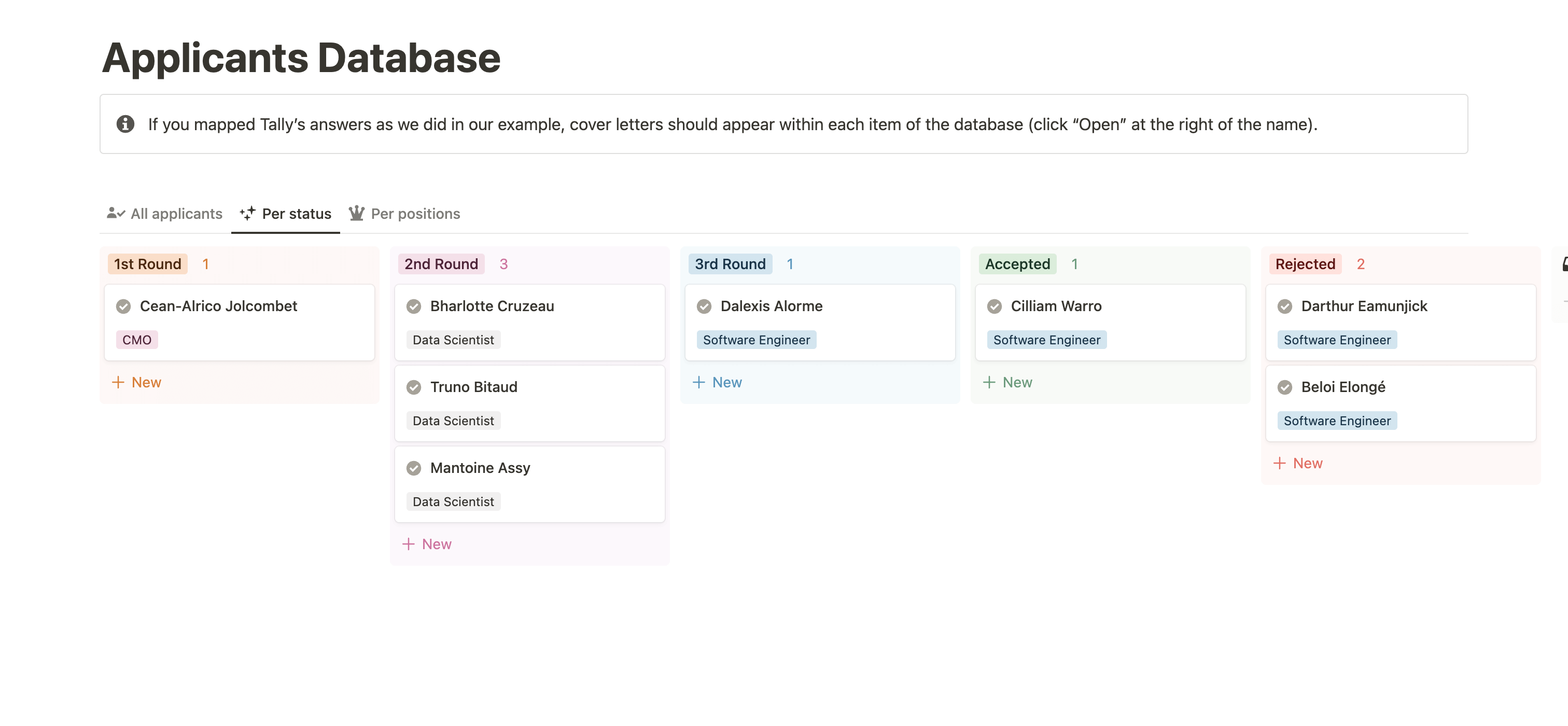 Notion Applicant Tracker template